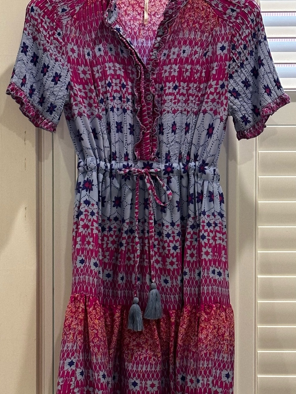 Free People Pink and Blue Printed Mini Dress